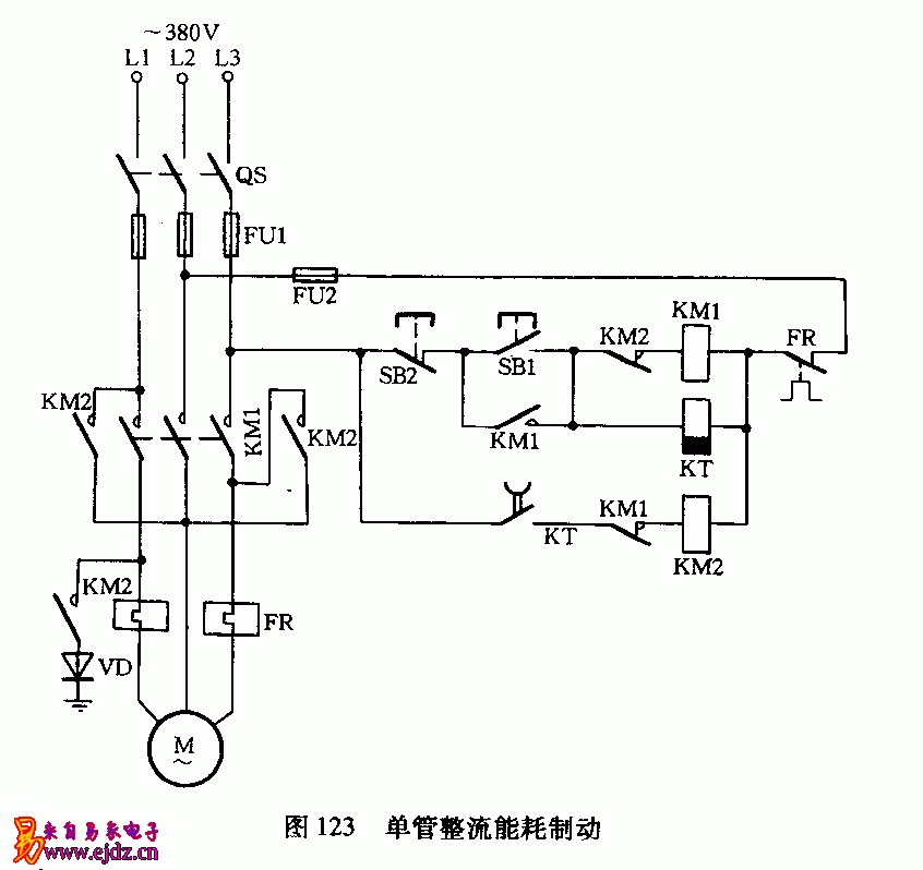 单管整流能耗制动电路图