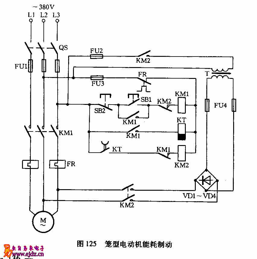 笼型电动机能耗制动电路图