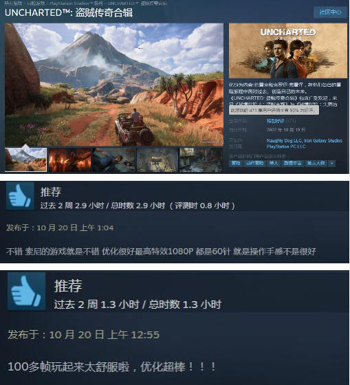 Steam玩家给出“特别好评”《神秘海域合集》，优化非常出色