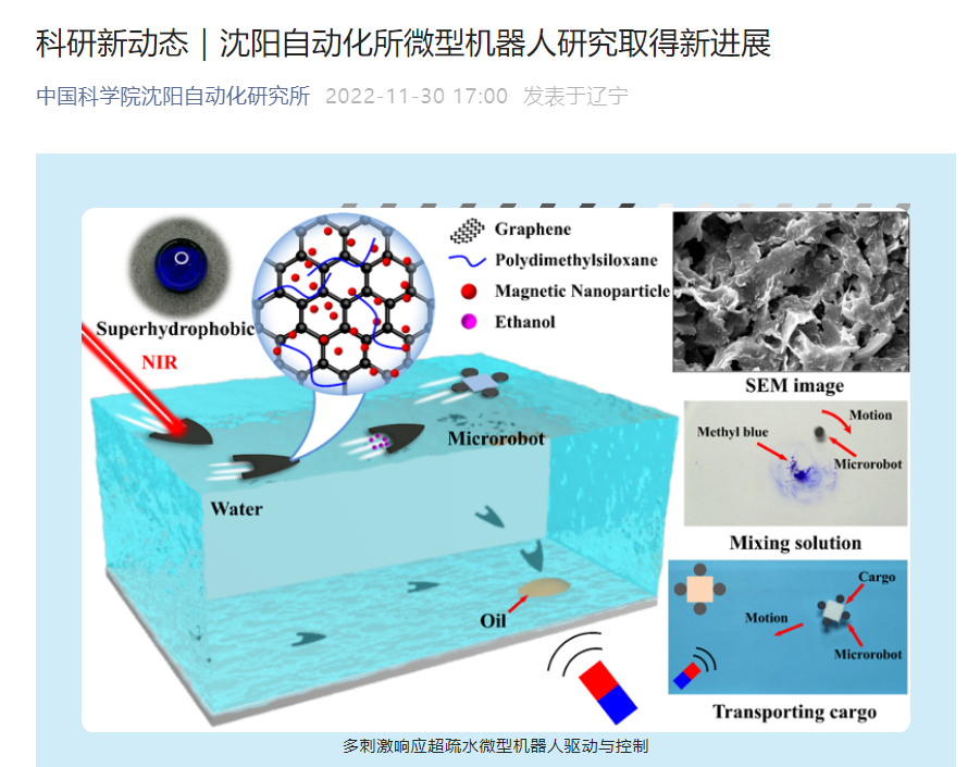 中科院研发出通过光、磁场控制水面游动的微型机器人移动