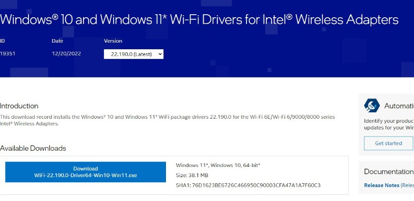 英特尔发布Wi-Fi 和蓝牙驱动 22.190.0 更新，为修复导致 Win10 / Win11 设备蓝屏问题