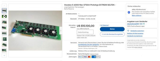 四芯显卡 3dfx Voodoo 5 6000 原型上架拍卖，目前出价近万美元