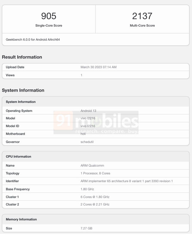 《iQOO Z7x全球版》最新资讯：已通过 Geekbench 认证