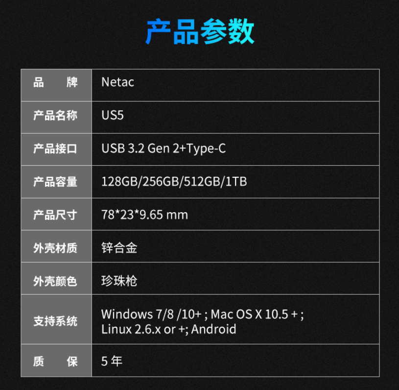 《朗科 US5 固态 U 盘》正式发售：售价129 元起，读速 550MB/s