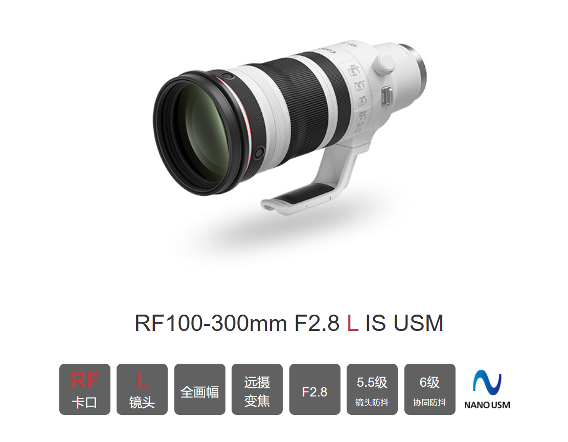 《佳能 RF100-300mm F2.8 L IS USM 远摄变焦镜头》今日公布：恒定 F2.8 大光圈“无反大炮”