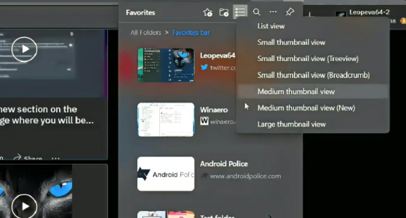 Edge浏览器收藏夹页面添加缩略图预览功能