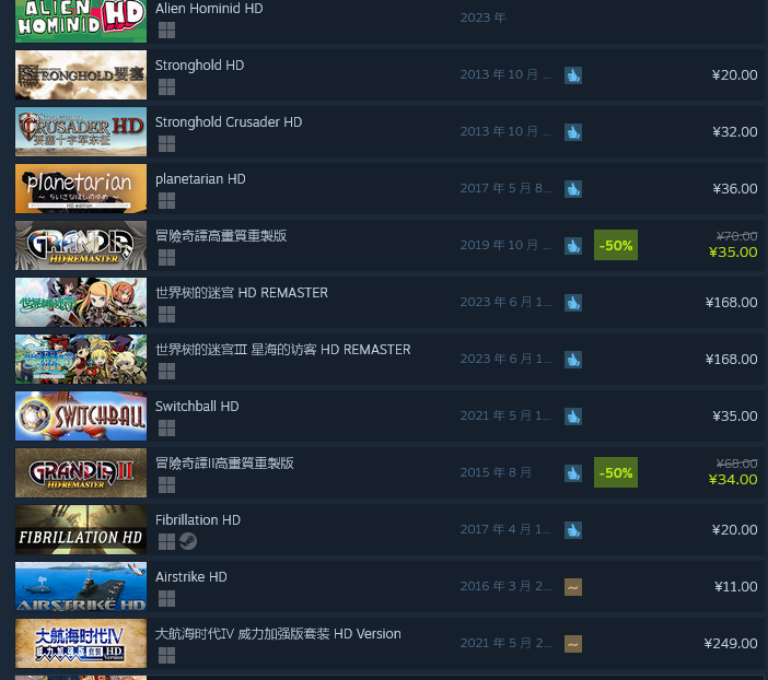 Steam畅销游戏名热词：“大亨、经理、HD、重制版”