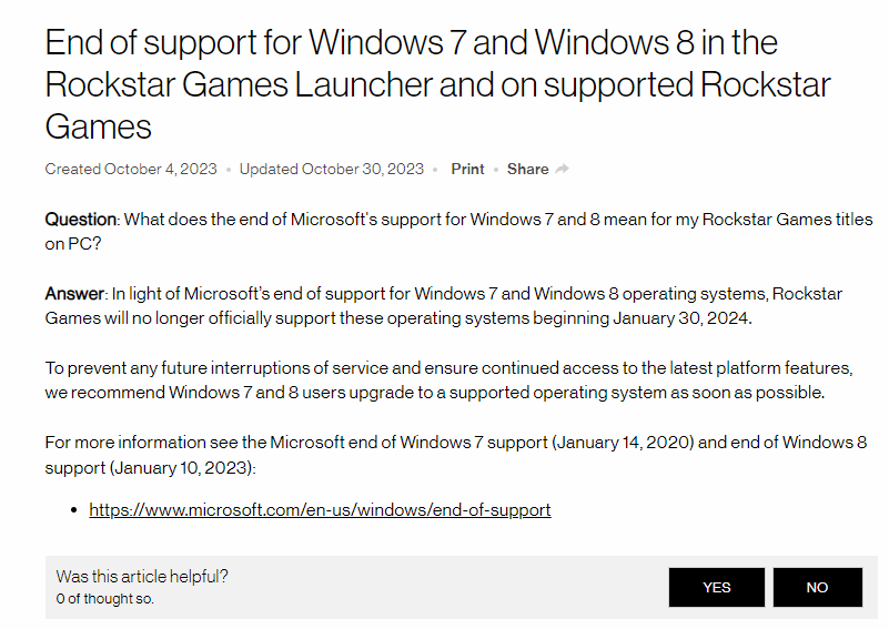 Rockstar宣布：自家游戏明年不再支持Windows 7和Windows 8系统