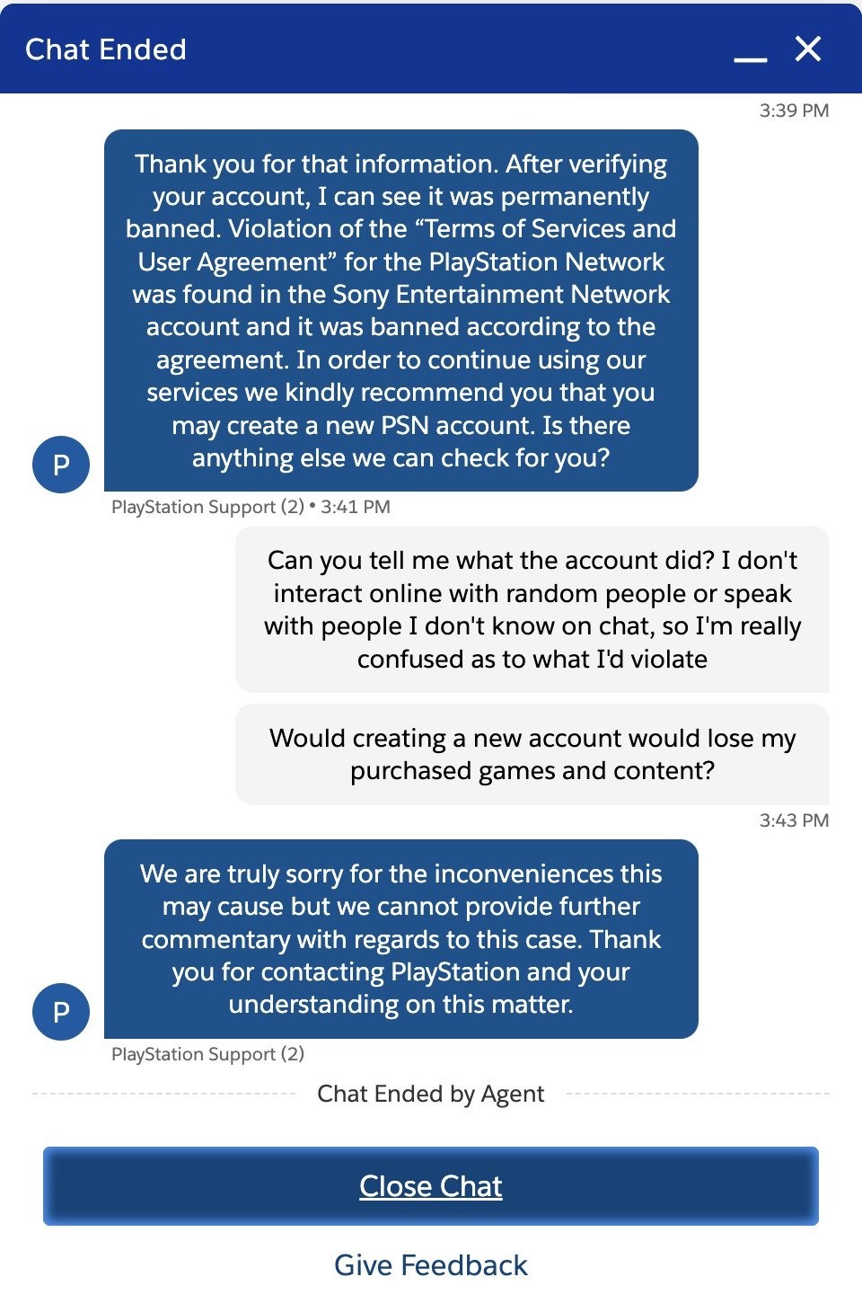 索尼PlayStation Network账户因不明原因被永久封号