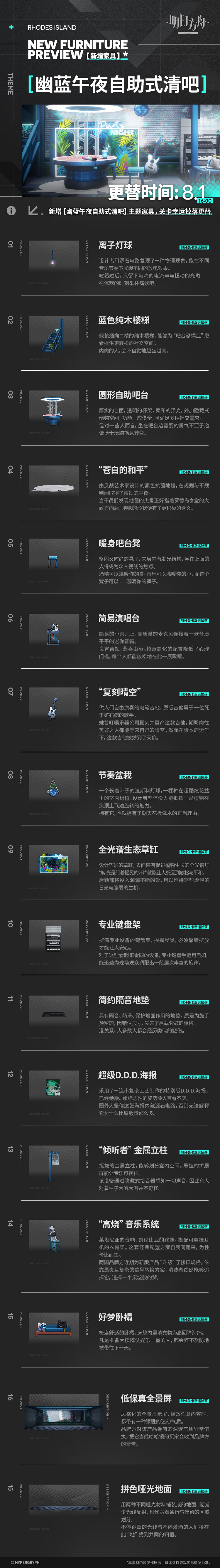 《明日方舟》新增家具预告：幽蓝午夜自助式清吧