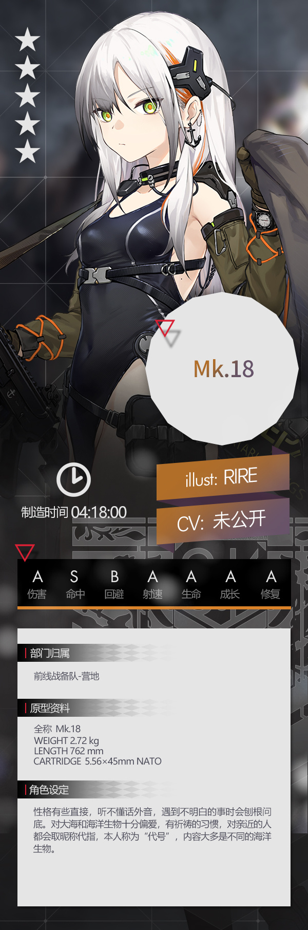 《少女前线》全新五星突击步枪人形「Mk.18」即将上线，偏爱大海的Mk18