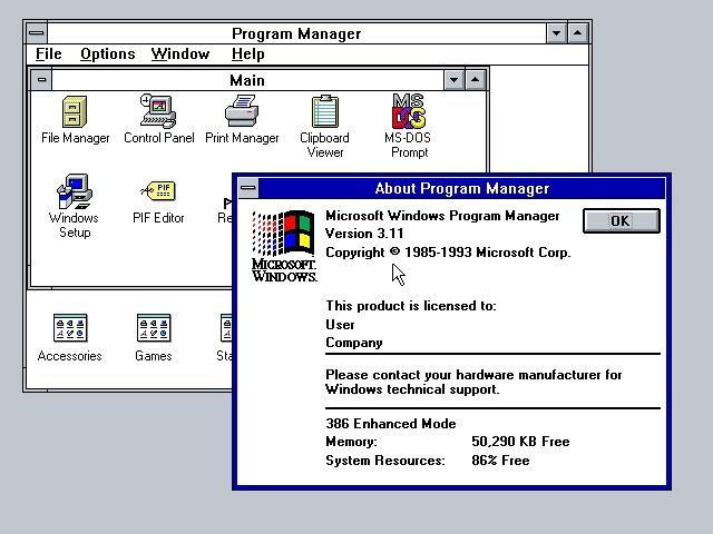 Microsoft Windows 3.11发布于1993年