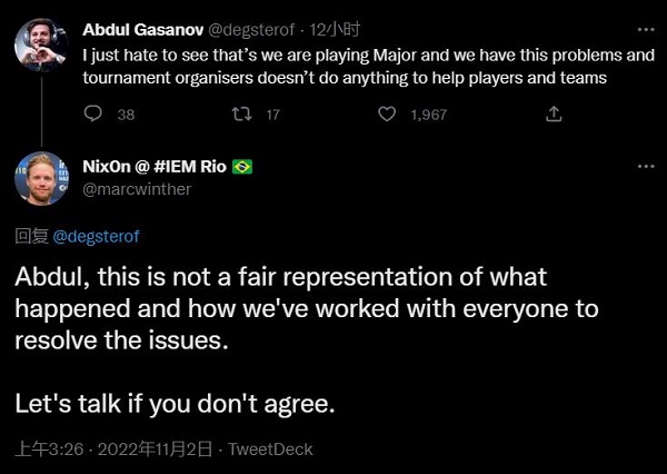 Degster Takes to Twitter to Express His Dissatisfaction with ESL as the Organizers of the Rio Major