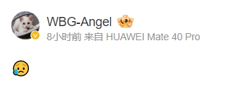 WBG中单选手Angel凌晨发了一个沮丧流汗的Emoji表情