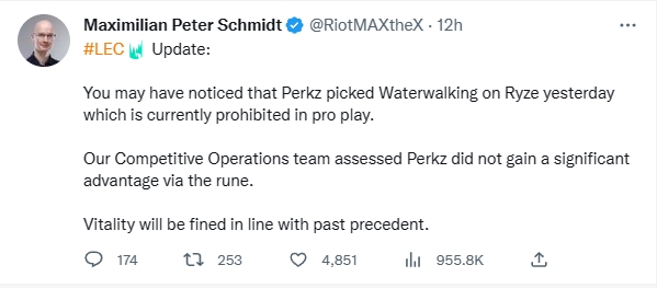 LEC赛区主管：Perkz瑞兹违规使用水上行走，VIT俱乐部将被罚款